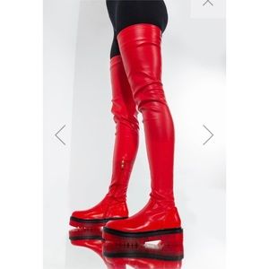 Red Thigh High Combat Boots